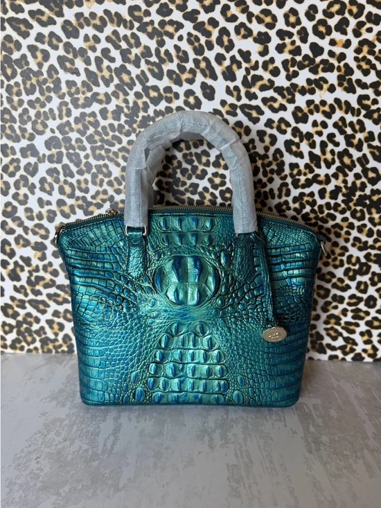 Brahmin Teal Iridescent Croc-Embossed Top-Handle Satchel - Picture 10 of 12
